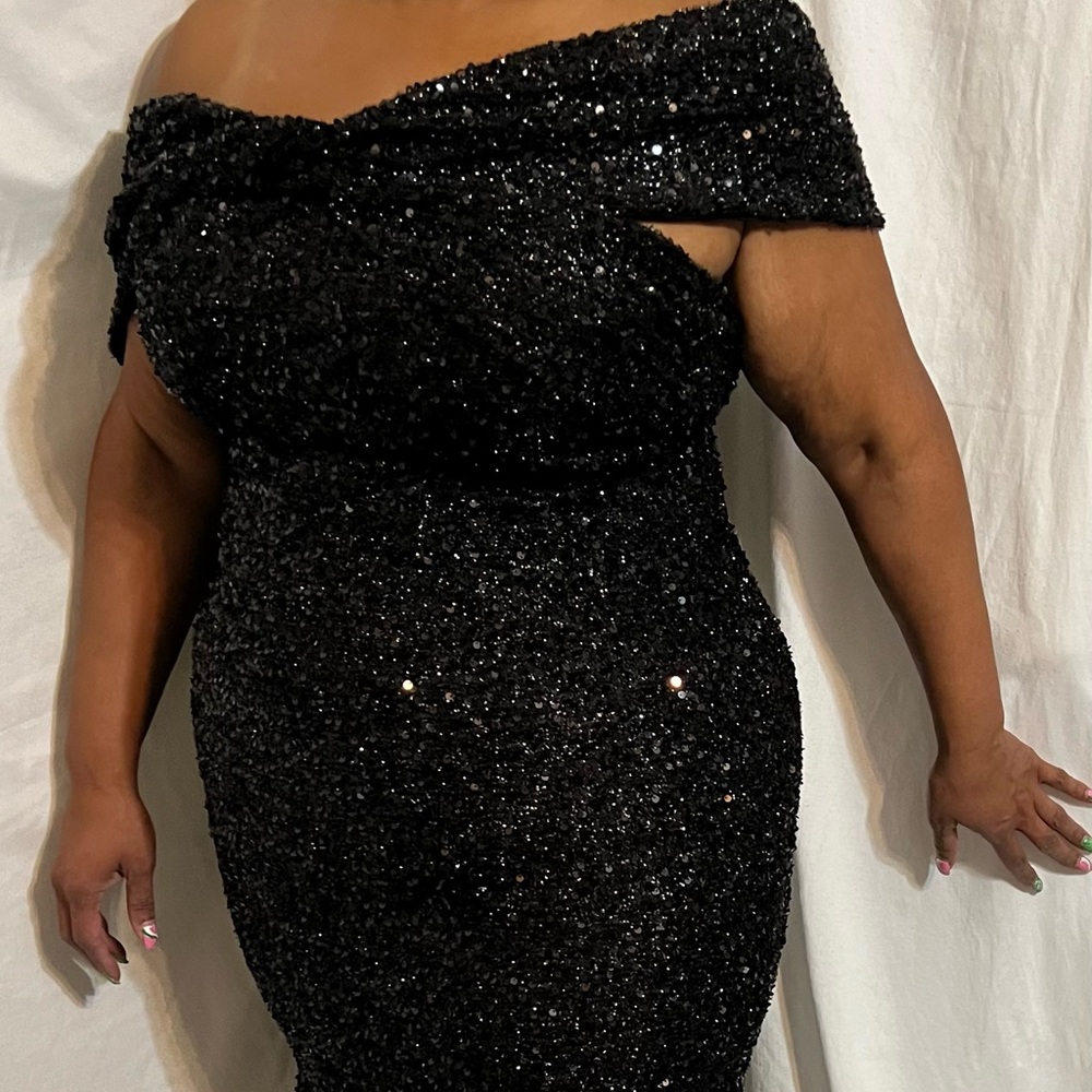 Black Sequin Off-Shoulder Gown
